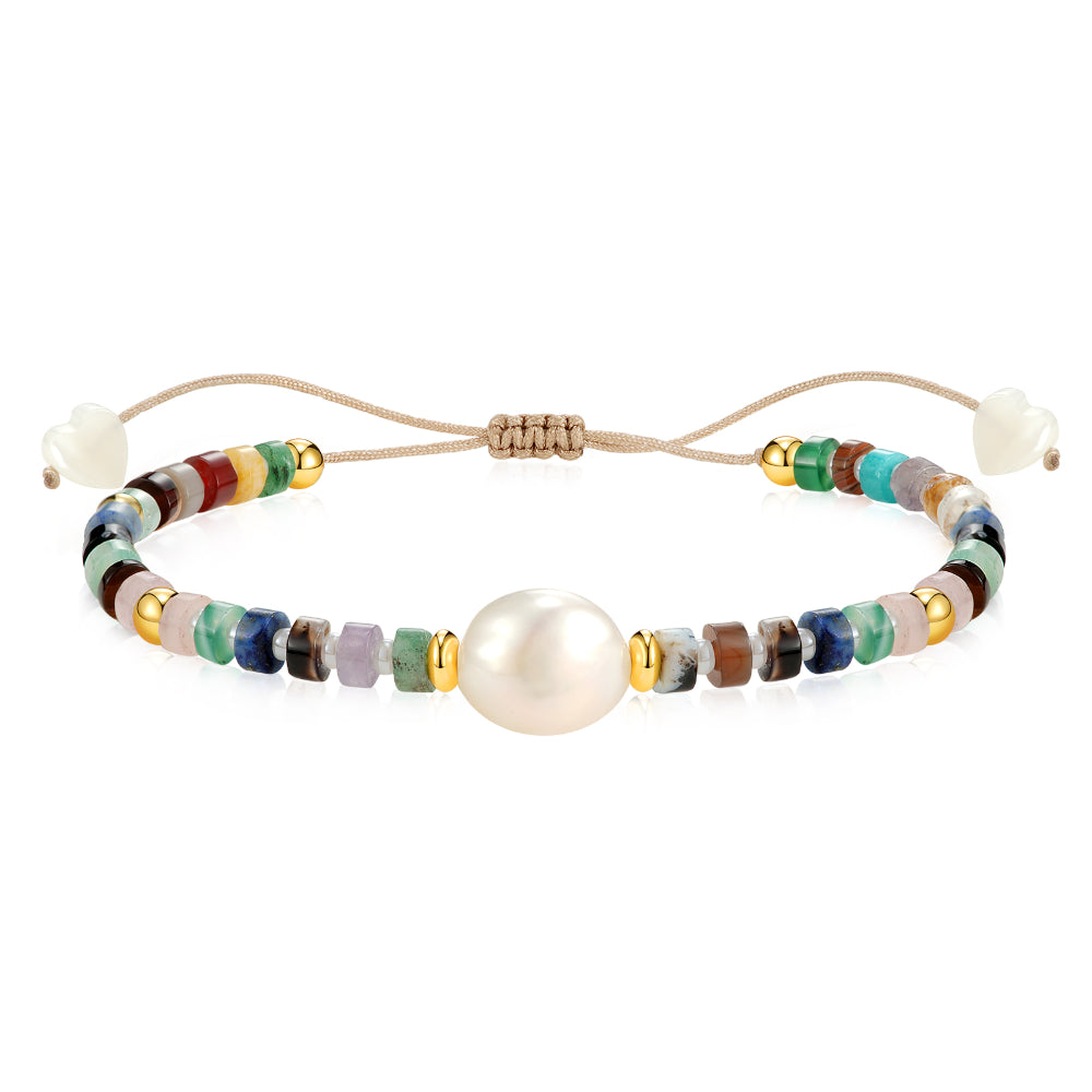 Ladies bracelets chain designs-Adjustable Healing Crystal Bracelet Natural Multi-Gemstone Beads with Irregular Pearl