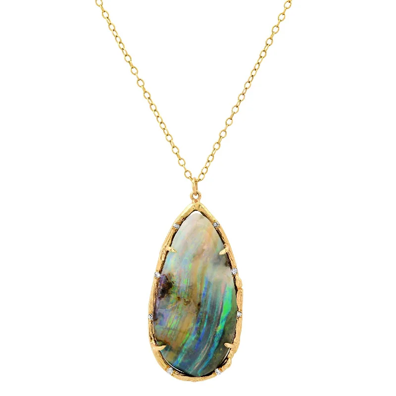 Ladies rings vintage charm-Opal Stripe Pendant Necklace