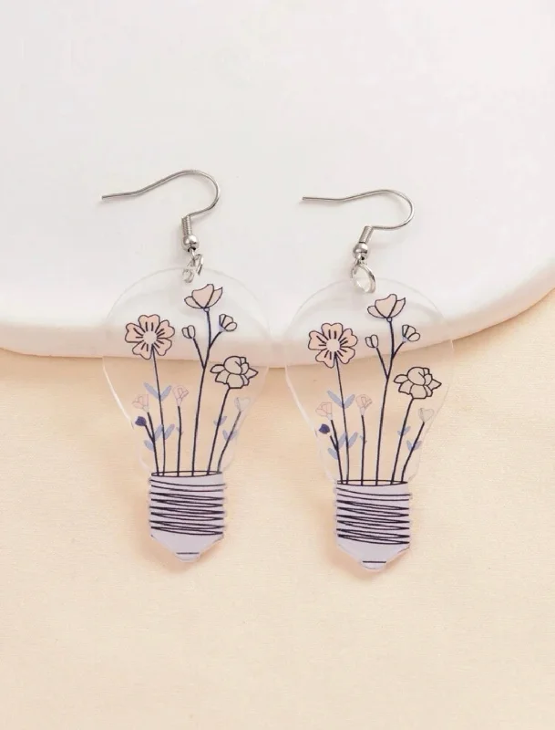 Ladies earrings sale offers-Acrylic Lightbulb and Flower Earring