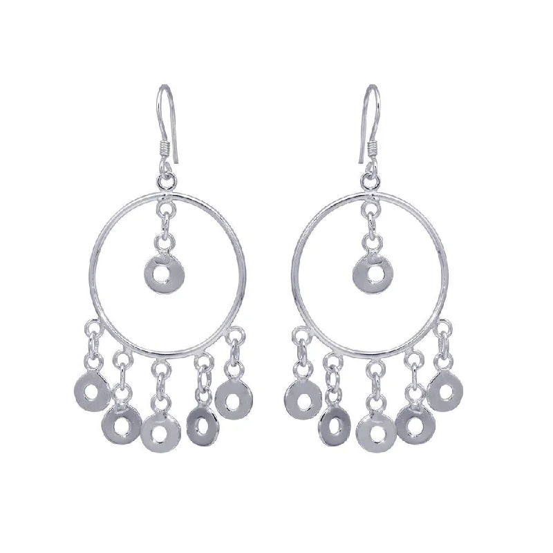 Ladies earrings friendship pairs-Silver 925 Rhodium Plated Multiple Open Black Circles Dangling Chandelier Hook Earrings - DSE00071