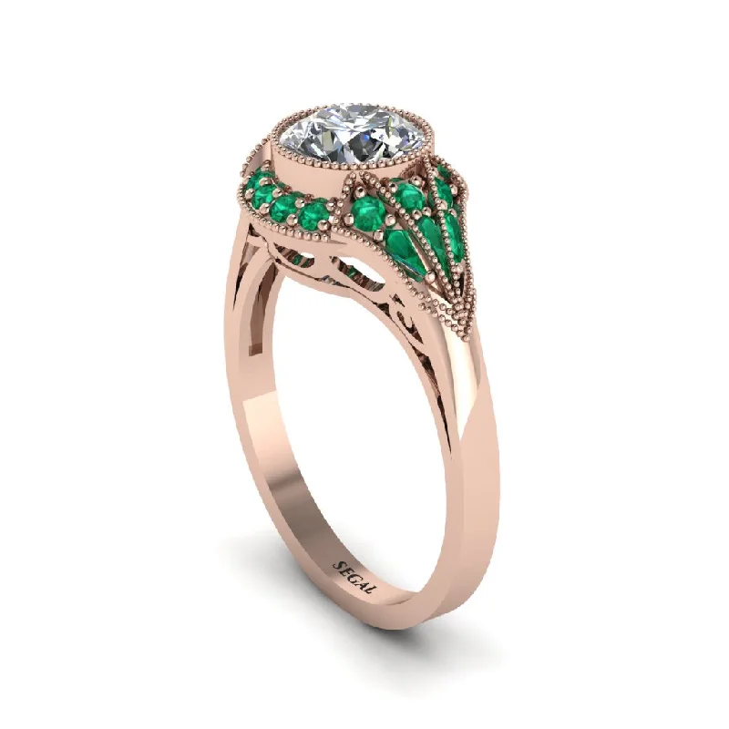 Ladies engagement rings buying advice-Emerald Vintage-Inspired Besel Engagement Ring - Makenzie No. 17