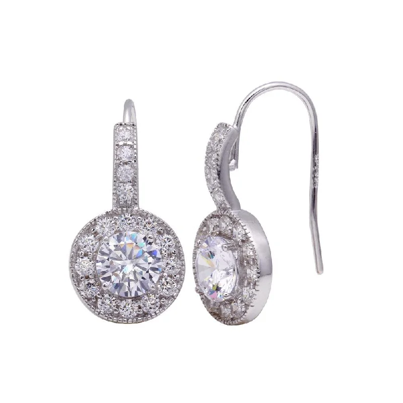 Ladies earrings star designs-Silver 925 Rhodium Plated Curve Round CZ Hook Earrings - STE00567