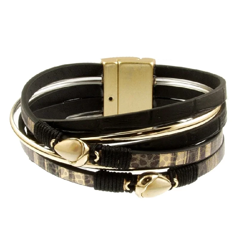 Ladies bracelets mature styles-Matte Gold Black Metallic Print Bracelet