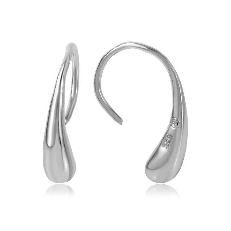 Ladies earrings price range-Silver 925 Rhodium Plated CZ Long Teardrop Hook Earrings - STE00301