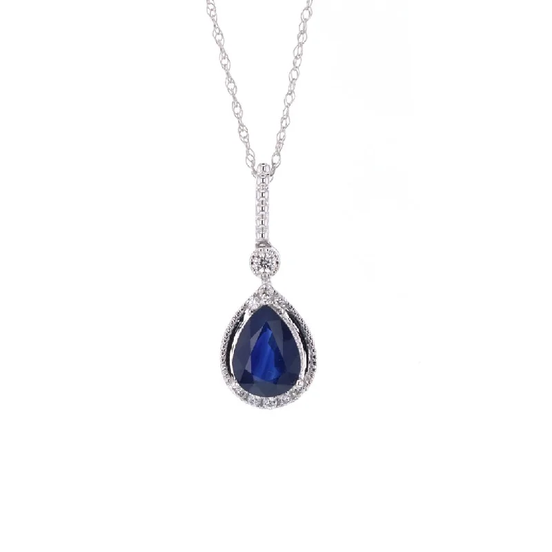 Ladies rings pinky designs-Blue Sapphire & Diamond Pendant Necklace