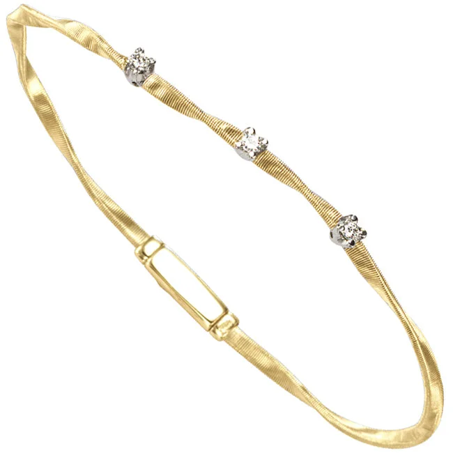 Ladies bracelets heart motifs-Marco Bicego Marrakech Three Diamond Single Strand Yellow Gold Bracelet  BG337 B YW