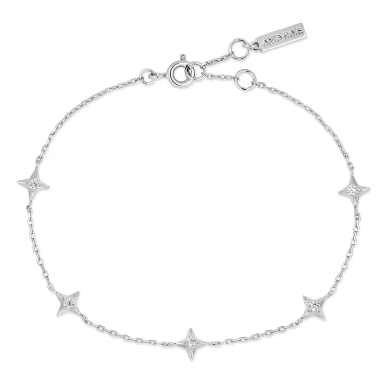 Ladies bracelets engraved names-Silver Stars Station Bracelet