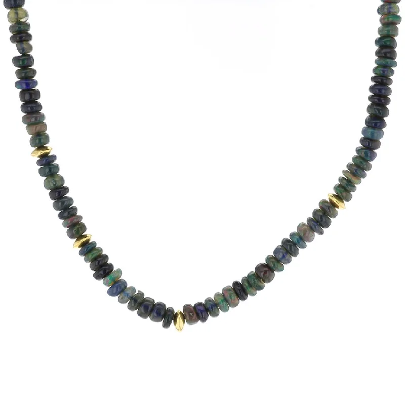 Ladies rings silver finishes-Black Opal Bead Necklace