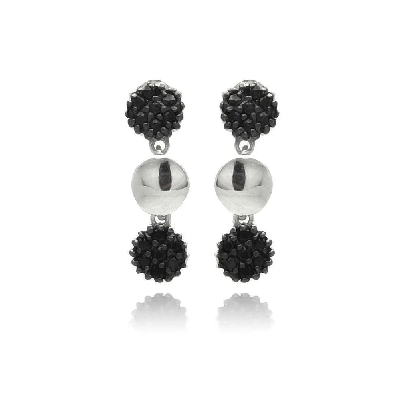 Ladies earrings collectible items-Silver 925 Black Rhodium Plated Cluster CZ Dangling Earrings - STE00883