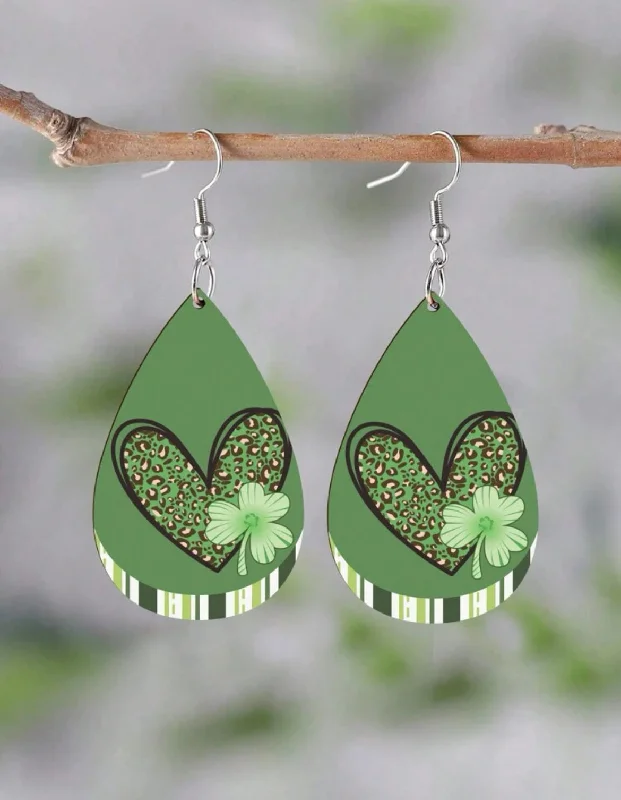 Ladies earrings statement pieces-Vintage Wooden St. Patrick's Day Drop Earrings