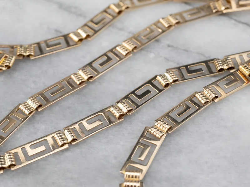 Ladies rings price range-Gold Greek Key Pattern Link Necklace