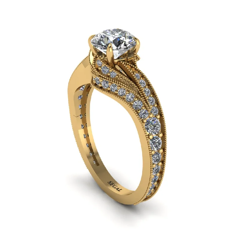 Ladies engagement rings twisted styles-Diamond 14K Gold Pave Engagement Ring - Magnolia No. 1