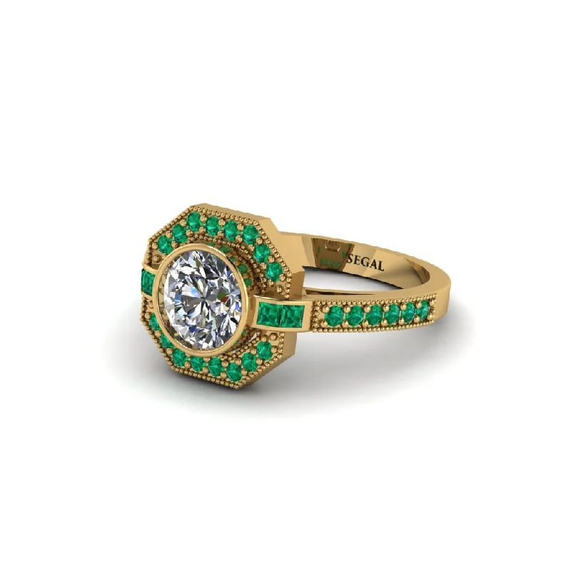 Ladies engagement rings vintage-inspired-Emerald Octagon Halo Engagement Ring - Leia No. 16