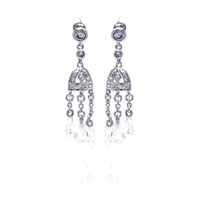 Ladies earrings social media picks-Clearance-Silver 925 Rhodium Plated Chandelier CZ Dangling Earrings - STE00145