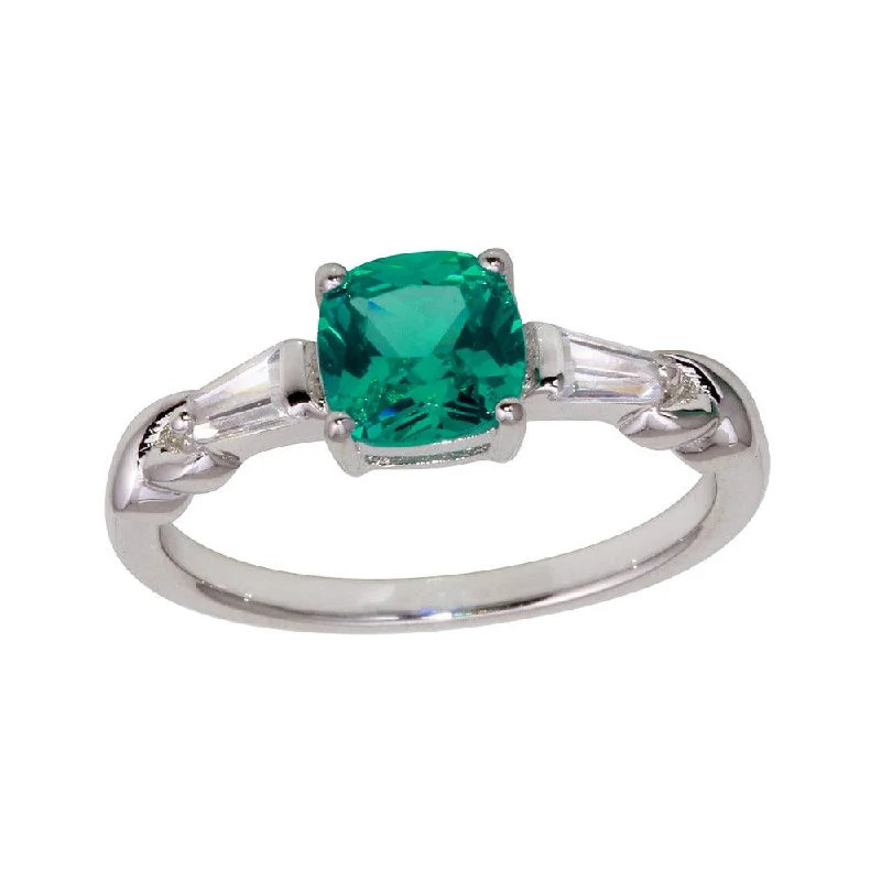 Ladies rings synthetic jewels-Rhodium Plated 925 Sterling Silver Teal CZ Stone Ring - BGR01237