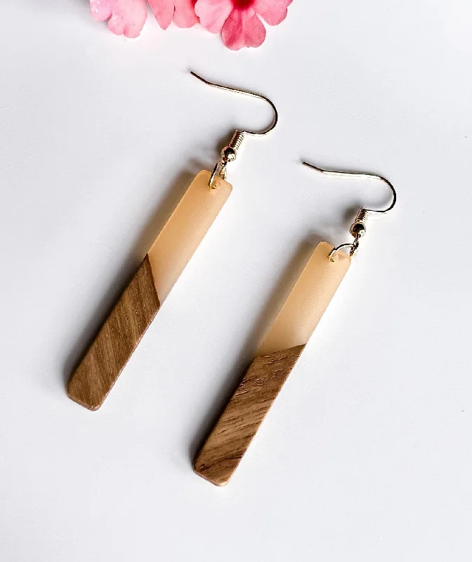 Ladies earrings social media picks-Wood and Resin Bar Earrings