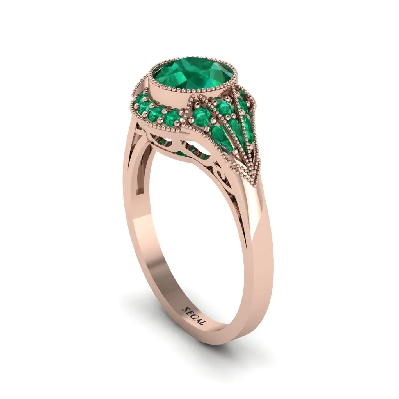 Ladies engagement rings twisted styles-Emerald Vintage-Inspired Besel Engagement Ring - Makenzie No. 20