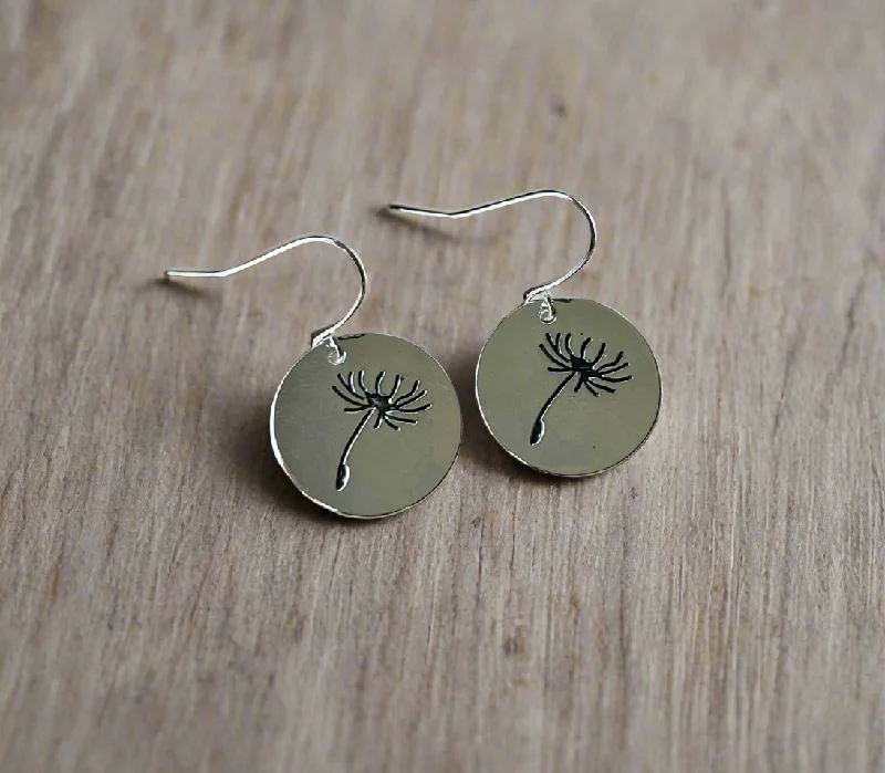 Ladies earrings open patterns-Dainty Round Silver Wildflower Dangle Earrings