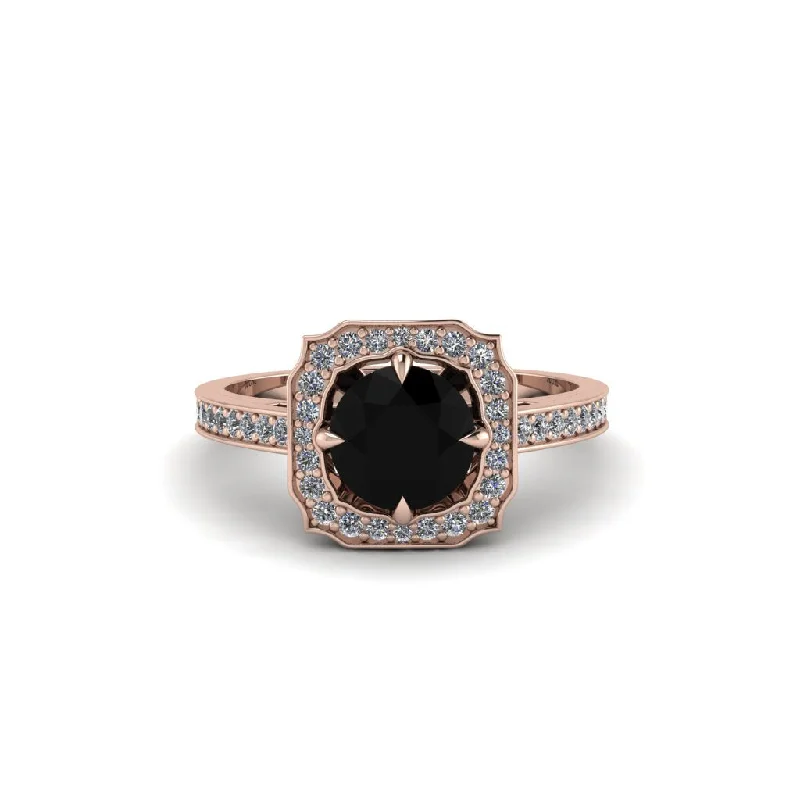 Ladies engagement rings classic looks-Black Diamond Cathedral Halo Engagement Ring - Luciana No. 8