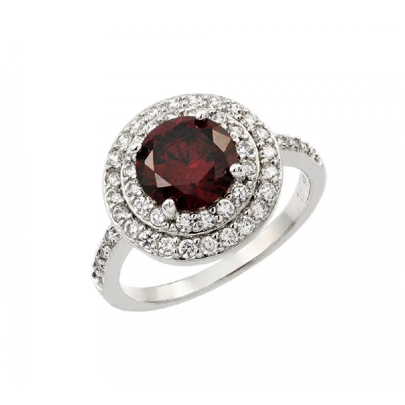 Ladies rings gothic appeal-Silver 925 Rhodium Plated Red Center and Clear Cluster CZ Ring - BGR00886RED