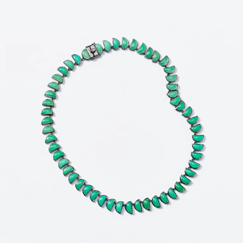 Ladies rings proposal gifts-Large Chrysoprase Worm Riviere Necklace