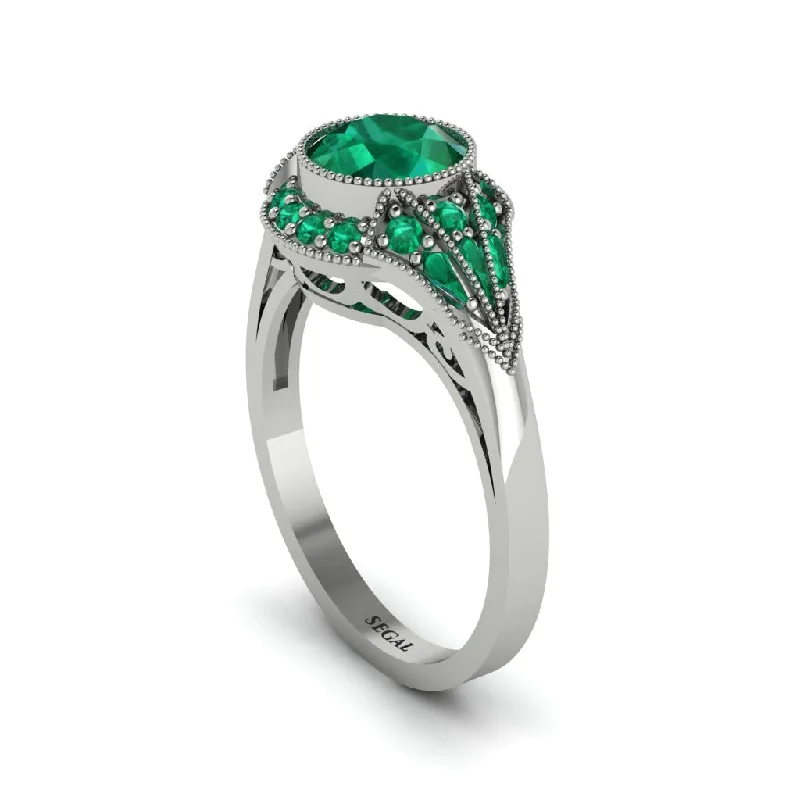 Ladies engagement rings vintage-inspired-Emerald Vintage-Inspired Besel Engagement Ring - Makenzie No. 21