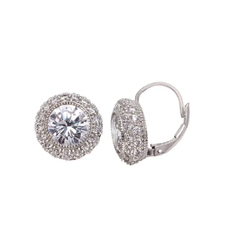 Ladies earrings creative pieces-Silver 925 Rhodium Plated Round CZ Hook Earrings - STE00613