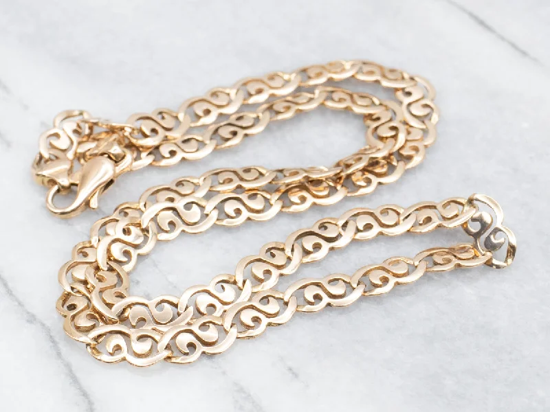 Ladies rings animal designs-Scrolling Gold Link Chain Necklace