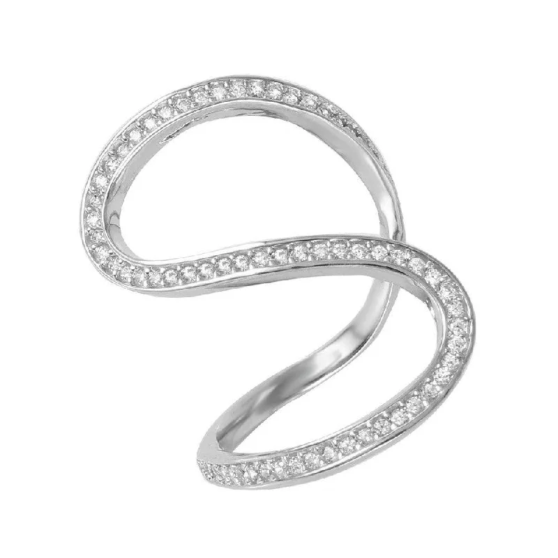 Ladies rings star motifs-Silver 925 Rhodium Plated S-Shaped CZ Ring - GMR00048