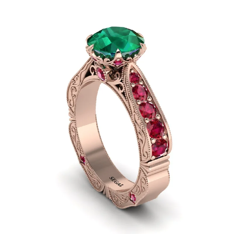 Ladies engagement rings popular brands-Emerald Victorian Scroll Engagement Ring - Kehlani No. 50