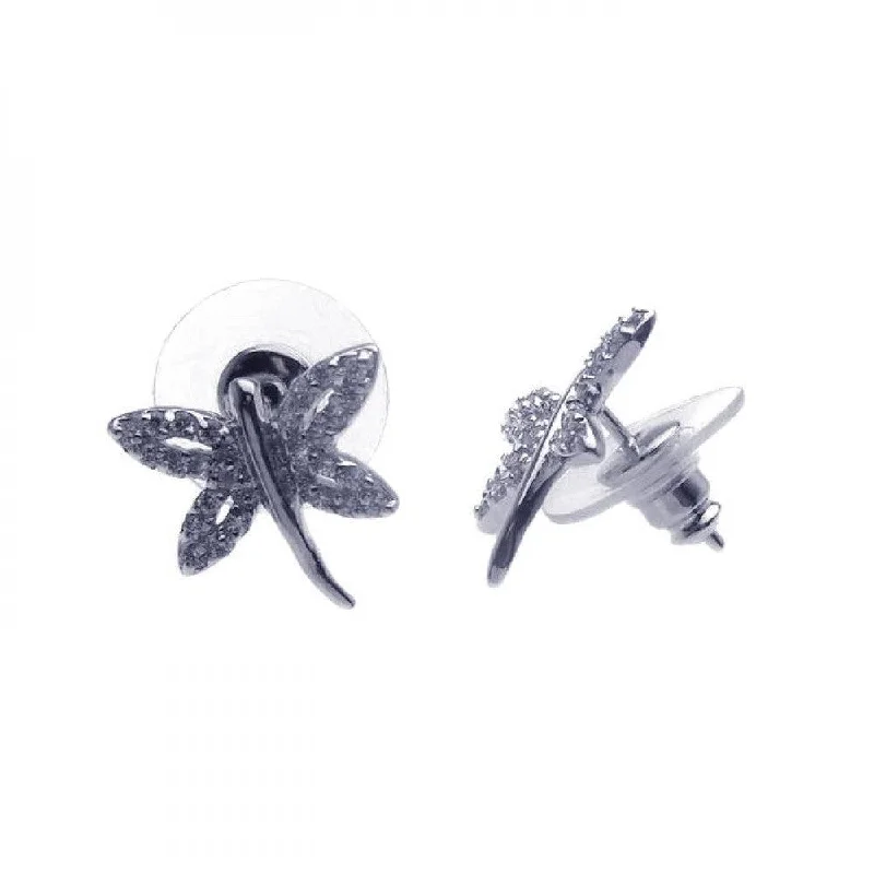 Ladies earrings customer reviews-Silver 925 Rhodium Plated Dragonfly CZ Earrings - BGE00105