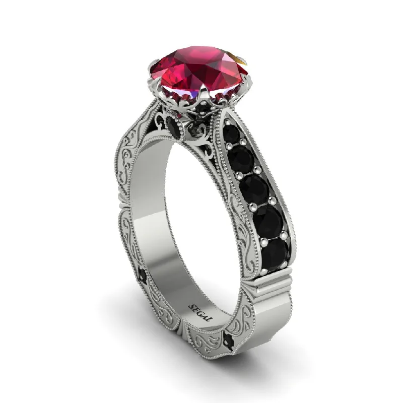 Ladies engagement rings engraved details-Ruby Victorian Scroll Engagement Ring - Kehlani No. 42