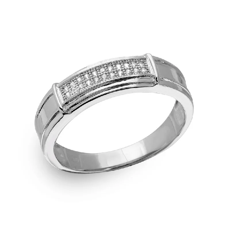 Ladies rings pearl details-Silver 925 Rhodium Plated Double Bar CZ Ring - GMR00167