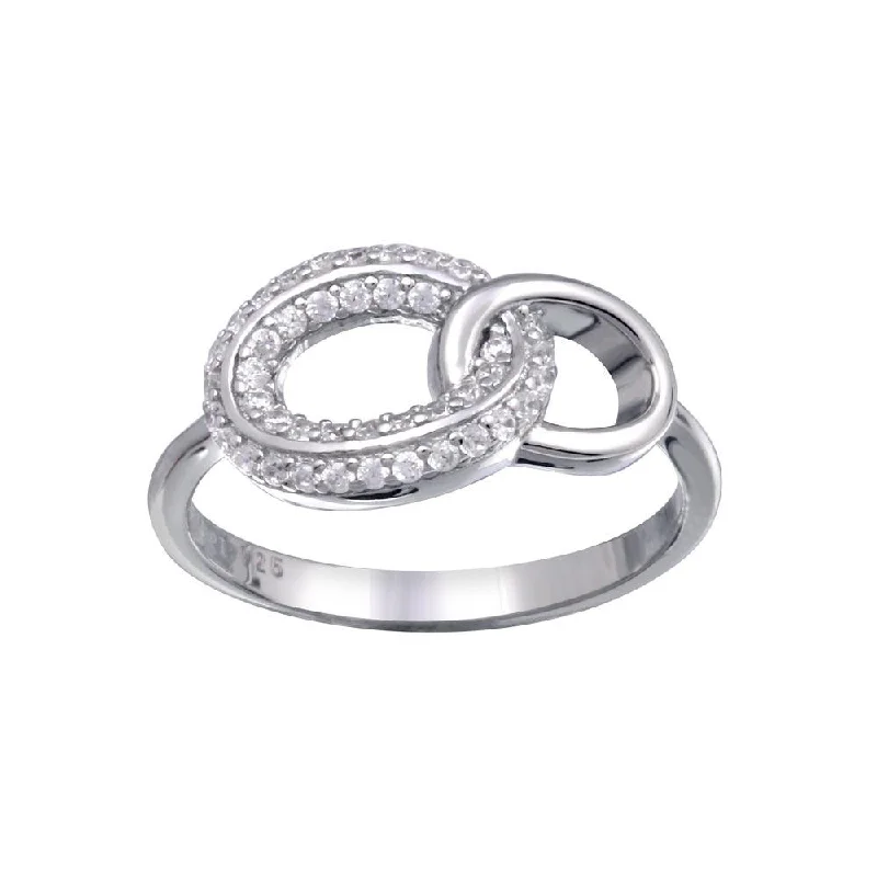 Ladies rings custom pieces-Rhodium Plated 925 Sterling Silver Open Oval Link Clear CZ Ring - STR01163