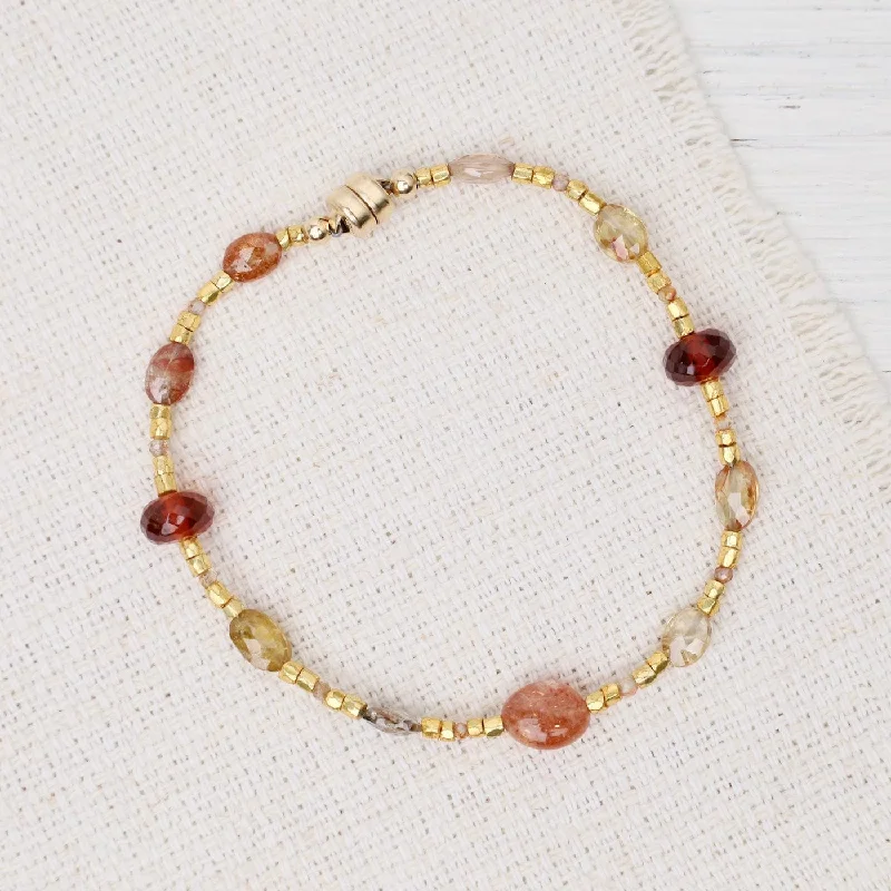 Ladies bracelets daily wear-Gold Glass, Zircon, Garnet, Sunstone Magnetic Bracelet