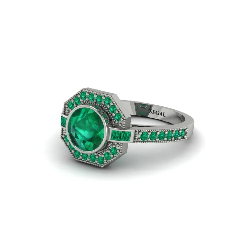 Ladies engagement rings limited editions-Emerald Octagon Halo Engagement Ring - Leia No. 21