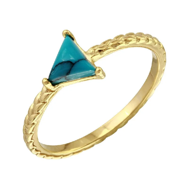 Ladies rings star motifs-Gold Plated 925 Sterling Silver Triangle Turquoise Center Stone Ring - BGR01088