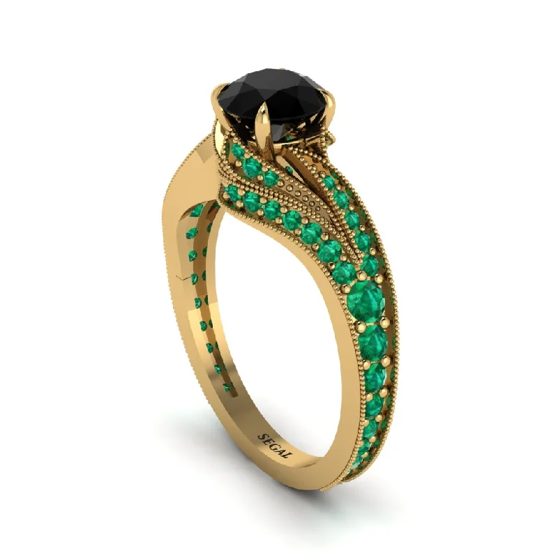 Ladies engagement rings colorful gems-Emerald 14K Gold Pave Engagement Ring - Magnolia No. 22