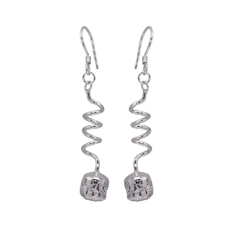 Ladies earrings geometric shapes-Silver 925 Rhodium Plated Dangling Twisted Wire Hanging Ball CZ Chandelier Hook Earrings - DSE00017