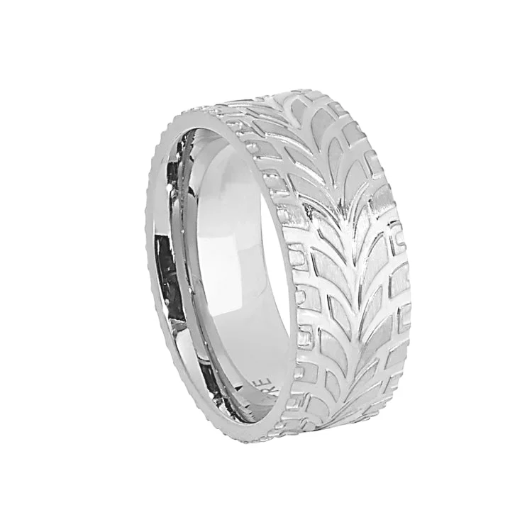 Ladies rings engagement options-Stainless Steel Feathered Band  - Size 8