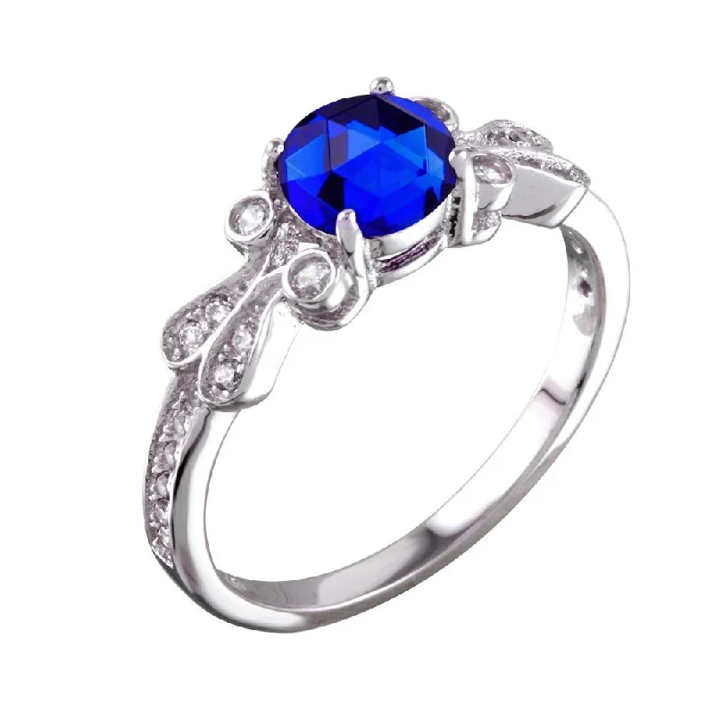 Ladies rings online shopping-Rhodium Plated 925 Sterling Silver Blue Oval CZ Ring - BGR01165BLU