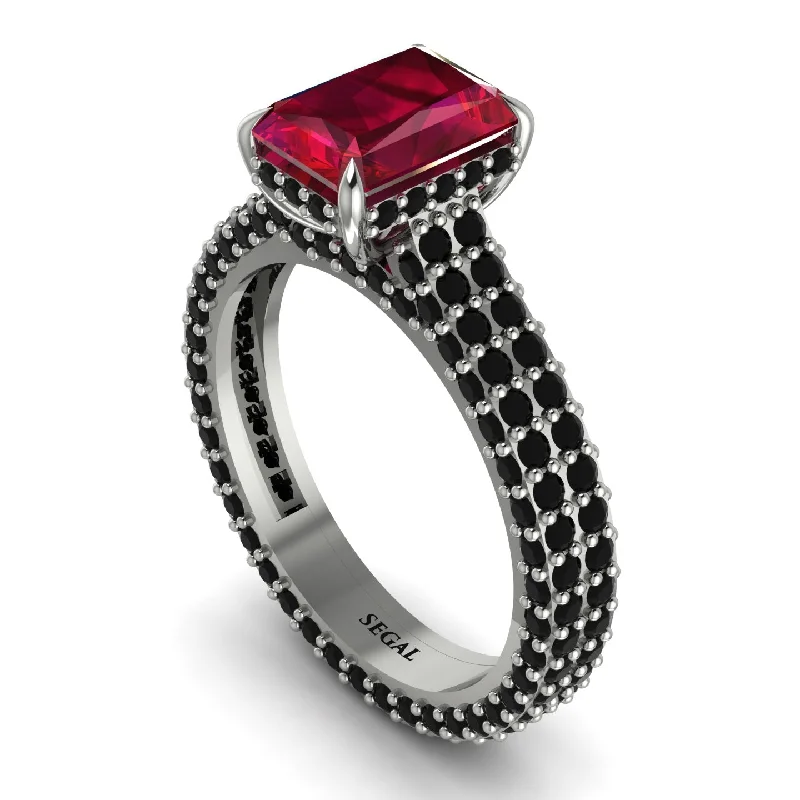 Ladies engagement rings proposal tips-Radiant Cut Ruby Pave Engagement Ring - Kenzie No. 42