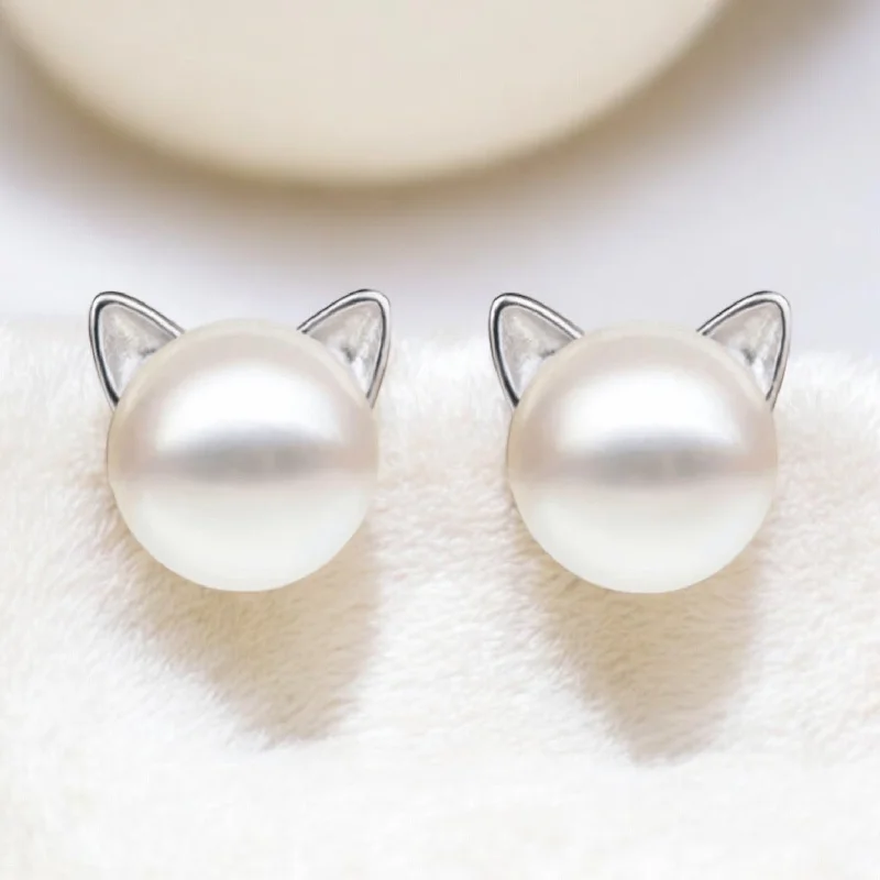 Ladies earrings customer reviews-Beautiful Pearl Cat Earrings