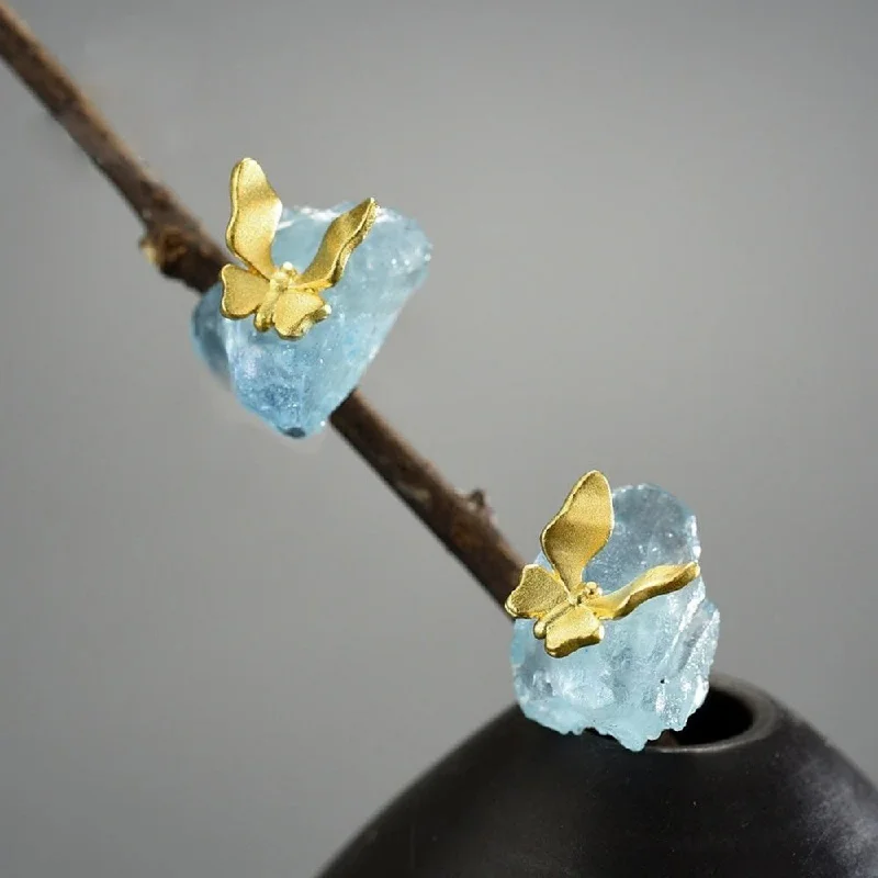 Ladies earrings investment pieces-Butterfly Aquamarine Earrings