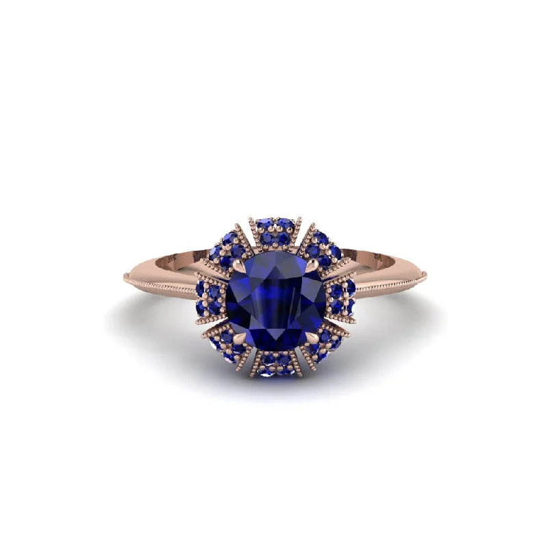 Ladies engagement rings discount offers-Sapphire Crown Halo Engagement Ring - Annie No. 74