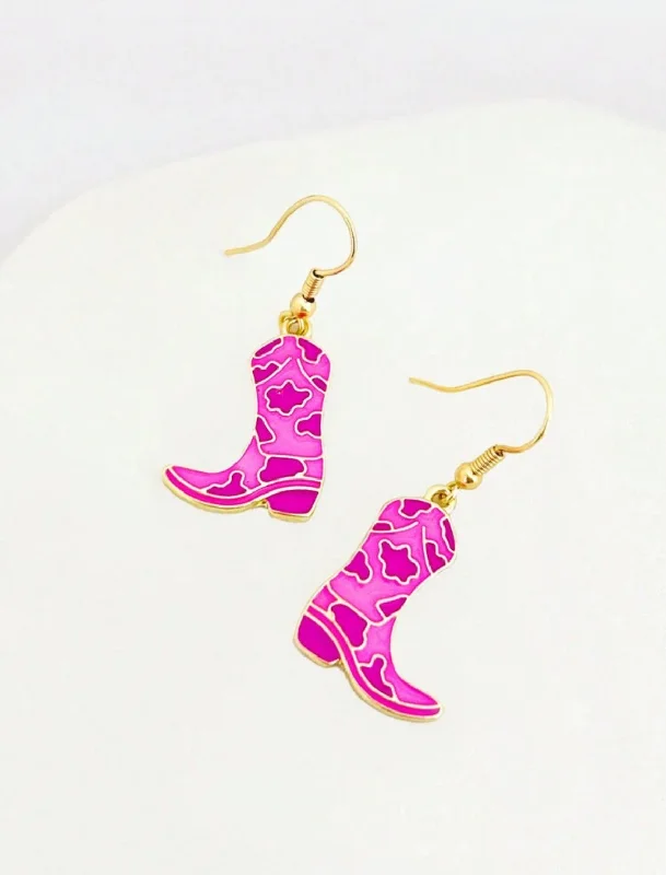 Ladies earrings engagement gifts-Beautiful Pink Cowboy Boot Earrings