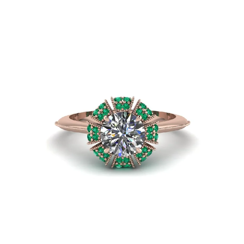 Ladies engagement rings Valentine’s Day-Emerald Crown Halo Engagement Ring - Annie No. 17