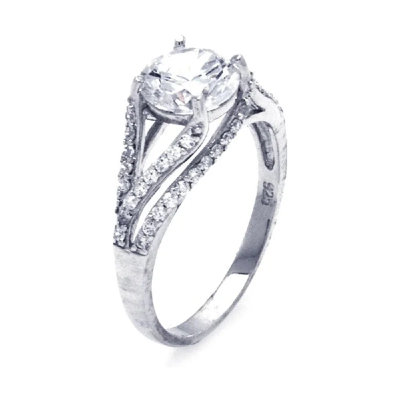 Ladies rings middle finger-Silver 925 Rhodium Plated Round Center CZ Intertwining Ring - STR00653