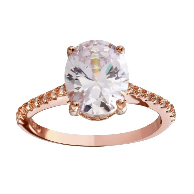 Ladies rings fashion trends-Rose Gold Plated 925 Sterling Silver Oval Solitaire CZ Band Ring - BGR01184RGP