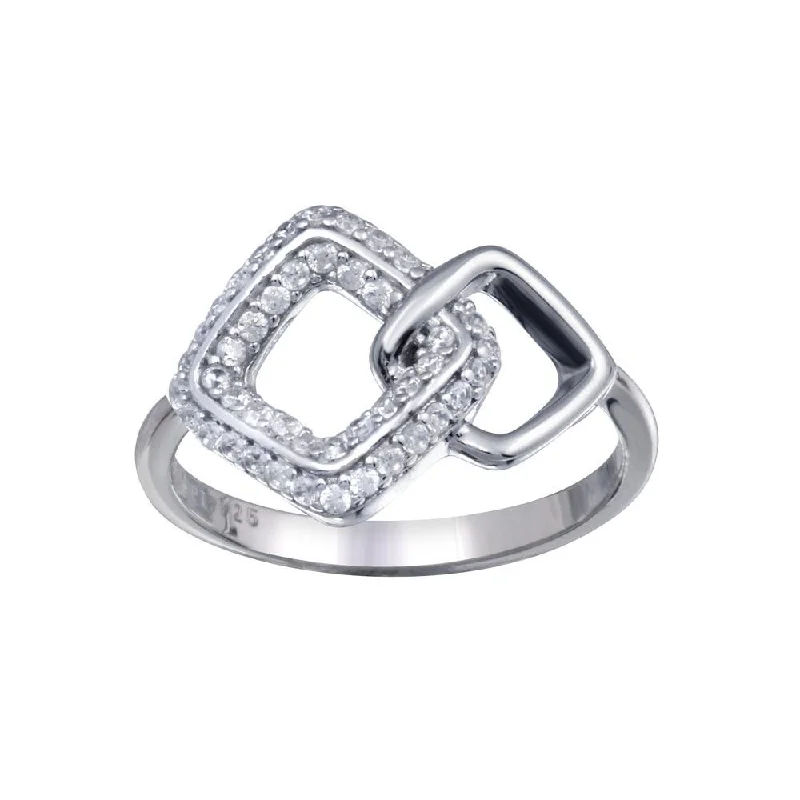 Ladies rings modern appeal-Rhodium Plated 925 Sterling Silver Open Diamond Link Clear CZ Ring - STR01160